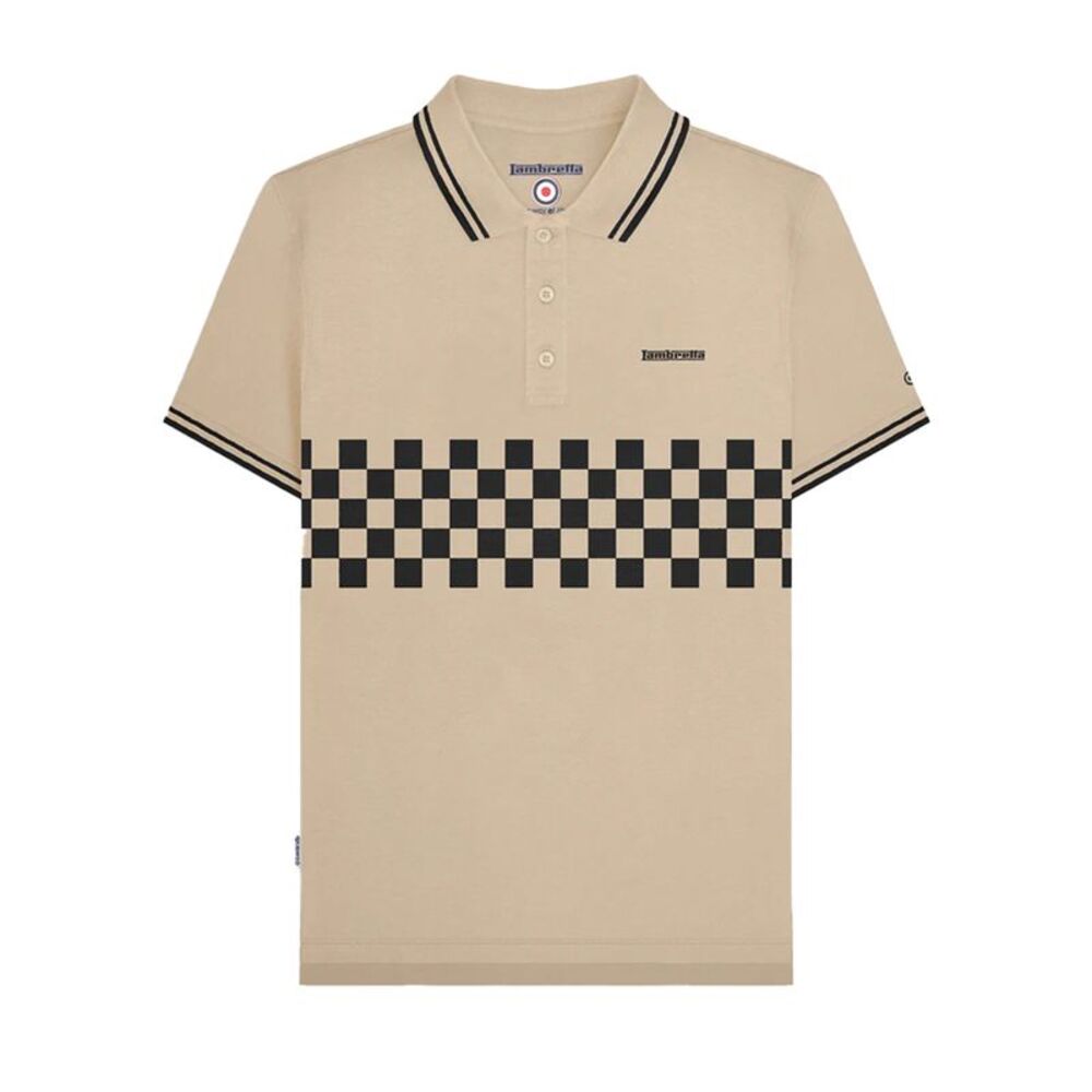 Lambretta Mens SS25 Two Tone Tipped Polo Shirt / Stone/Black